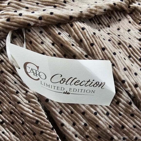 Tan Black Dot Velvet Tunic Womens S Bell Sleeve Cocktail Pleats Crystals Stretch - Picture 7 of 10